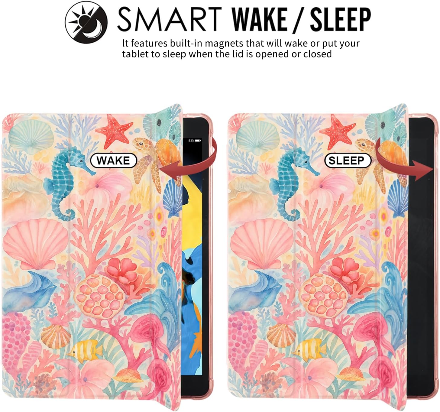 JOYLAND for iPad Air 5th (2022)/4th Generation (2020) 10.9 Inch with Pencil Holder-Auto Wake/Sleep,Marine Life Pattern Anti-Scratch Shockproof Premium Folio Stand Case,Pink