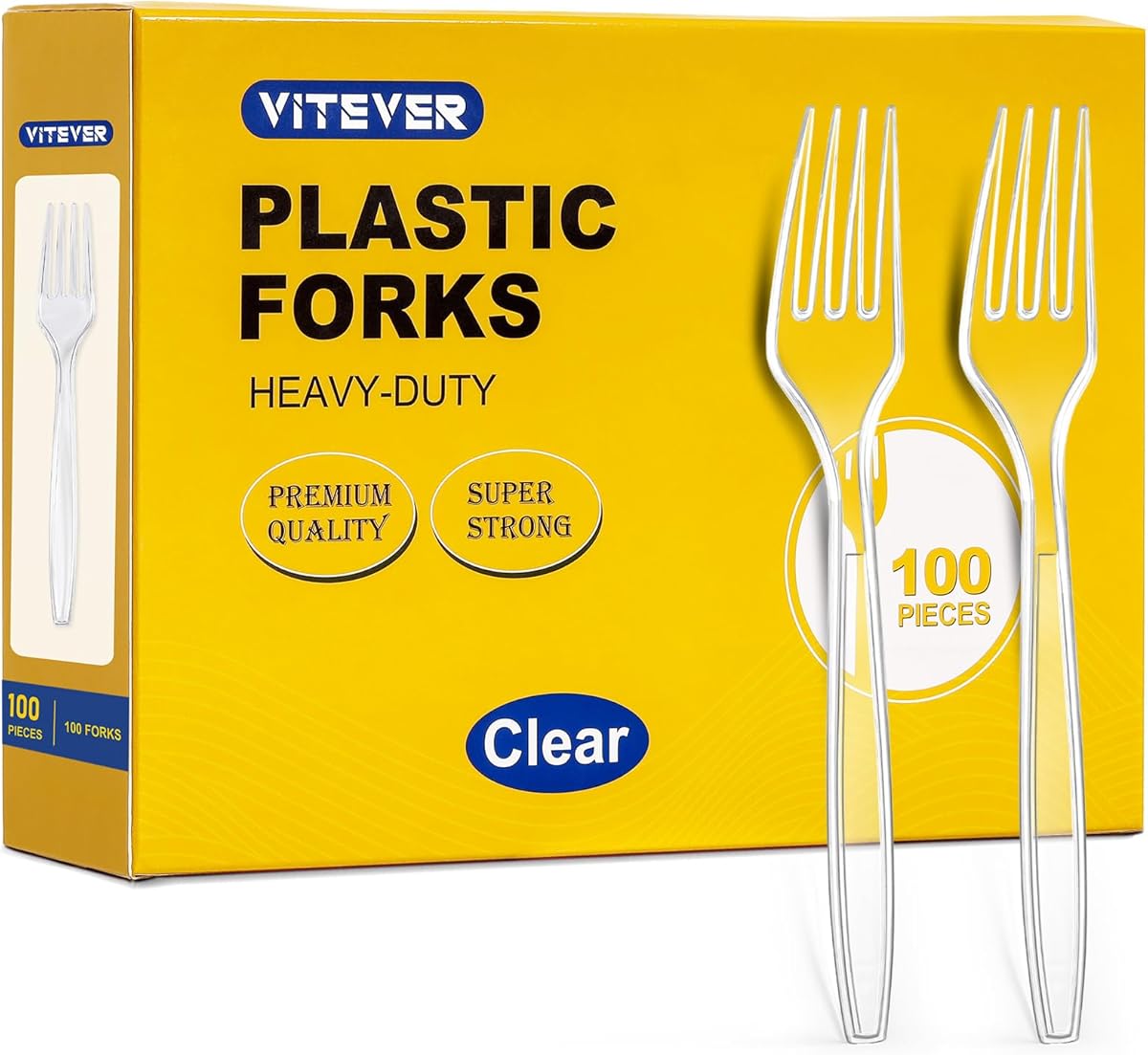 [100 Count] Clear Plastic Forks Heavy Duty, Premium Disposable Forks, Durable Plastic Cutlery for Parties, Picnics, Big Event, Daily Use - Heat Resistant & BPA Free