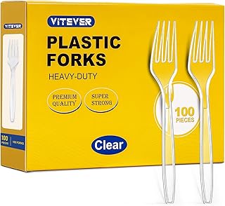 [100 Count] Clear Plastic Forks Heavy Duty, Premium Disposable Forks, Durable Plastic Cutlery for Parties, Picnics, Big Event, Daily Use - Heat Resistant & BPA Free