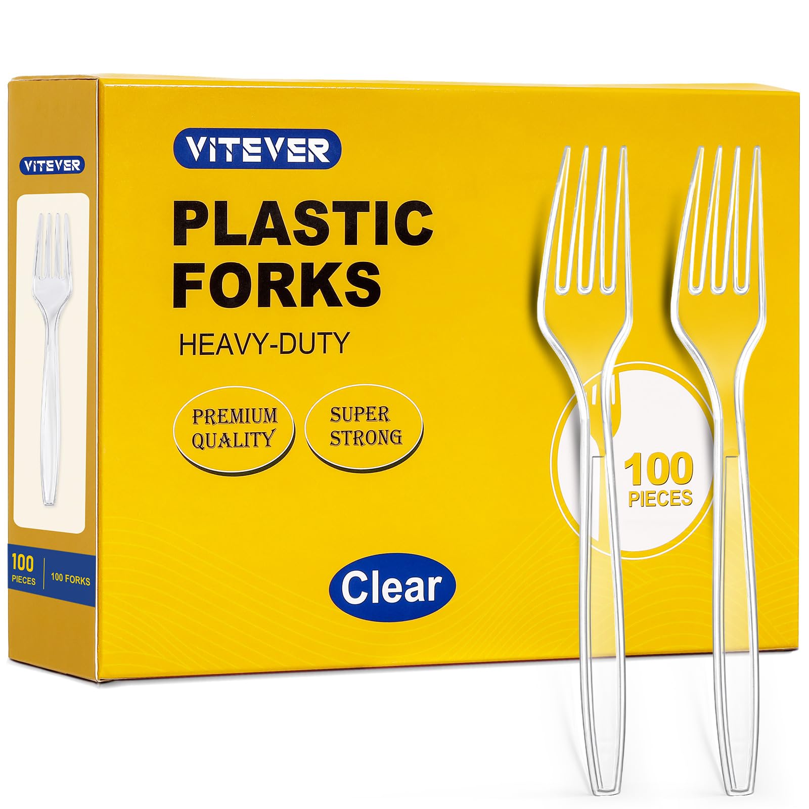 [100 Count] Clear Plastic Forks Heavy Duty, Premium Disposable Forks, Durable Plastic Cutlery for Parties, Picnics, Big Event, Daily Use - Heat Resistant & BPA Free