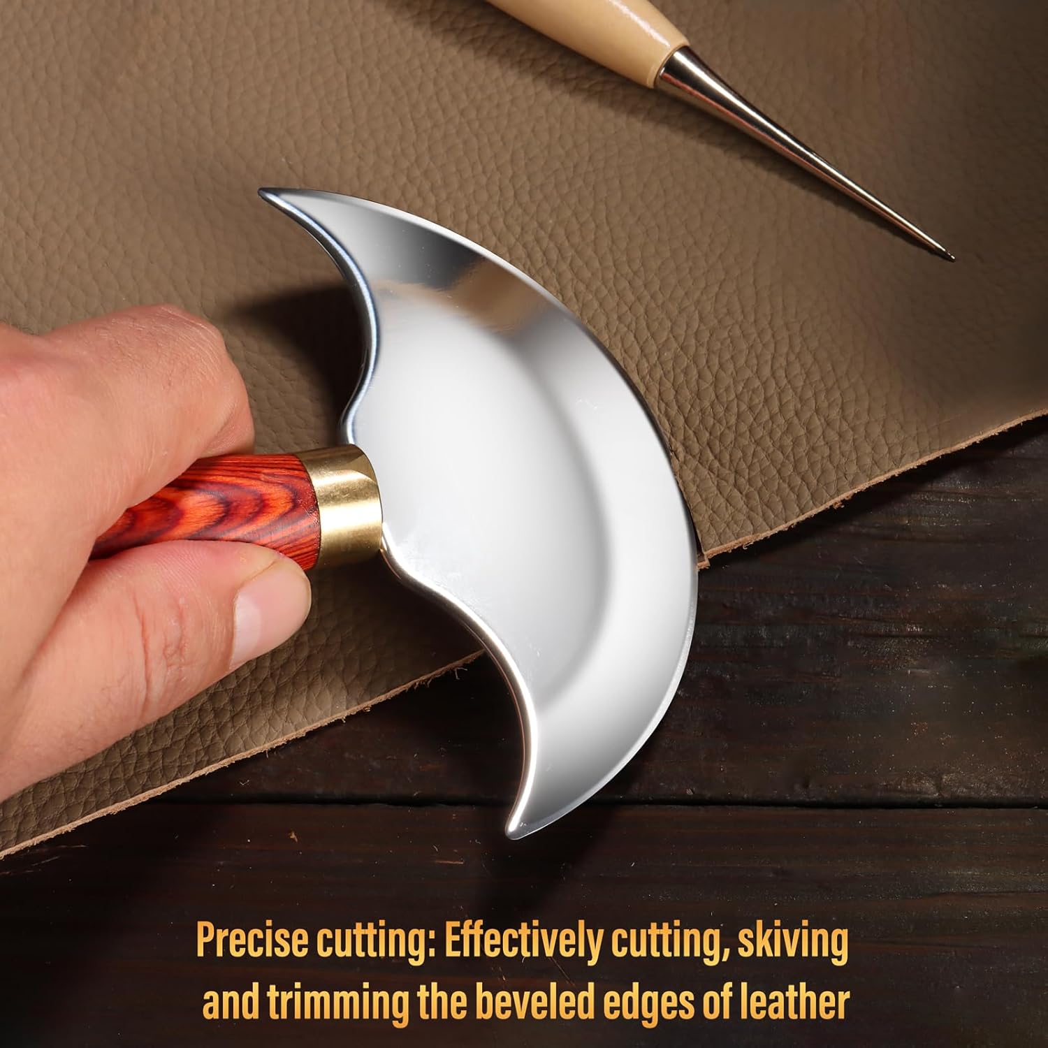 Leather Knife with Wooden Handle, Leather Working Tools for Cutting Skiving and Trimming