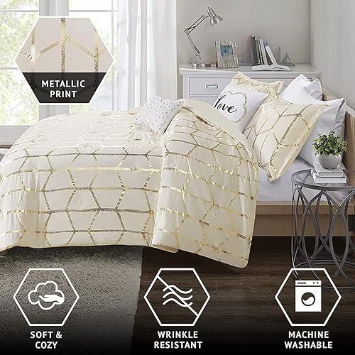 Miniatura 4 de Intelligent Design Raina - Juego de funda de edredón con estampado geométrico metálico