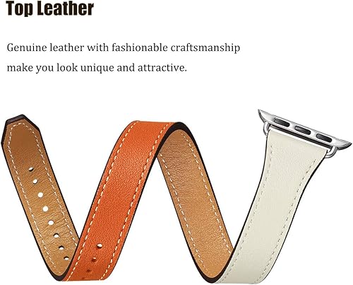 Miniatura 2 de Bestig Correa compatible con Apple Watch Band de 1.496 pulgadas, 1.575 pulgadas, 1.614 pulgadas, correa delgada de cuero genuino, diseño doble giro,