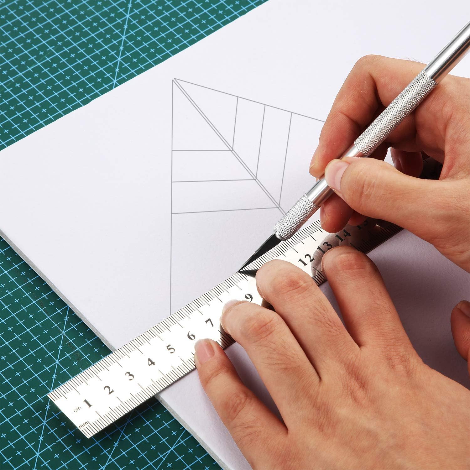 8 Pieces Foam Boards 12 x 10 Inch White Foam Core Backing Boards, Silver Craft Knife with Protective Cap and 12 Inch Stainless Steel Ruler for Art Presentations Crafts Display Favors : Office Products