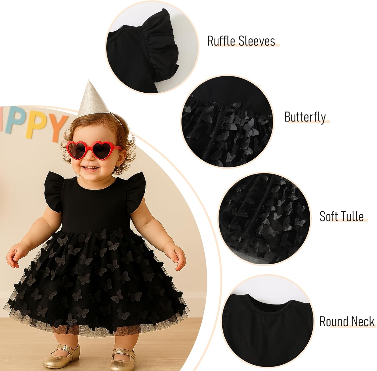 Baby Girl Butterfly Dress Tutu Ruffle Sleeveless Dresses Photograph Party Outfits Birthday Gift - Image 3