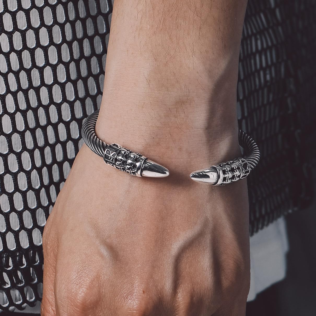 Stainless Steel Silver Open Cuff Bangle Skull Bracelet