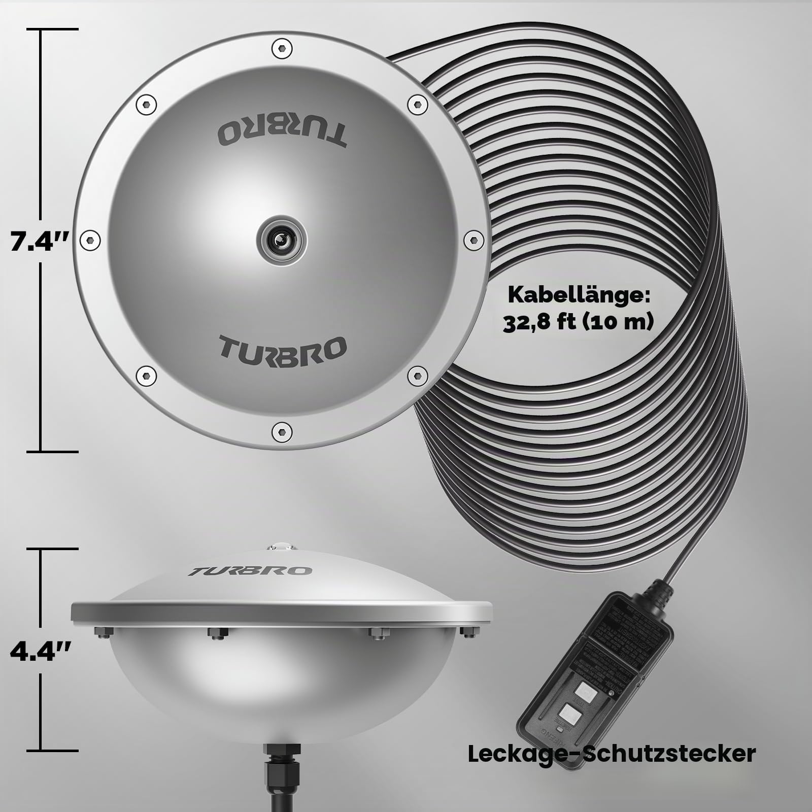 TURBRO Teichenteiser Schwimmender Teichheizung mit 10.0 m UL-zugelassener Schnur, Vollständiges Edelstahlgehäuse, GFCI-Leckschutzstecker, für Außenteiche mit Fischen, 400 Watt, PD400A, Silber