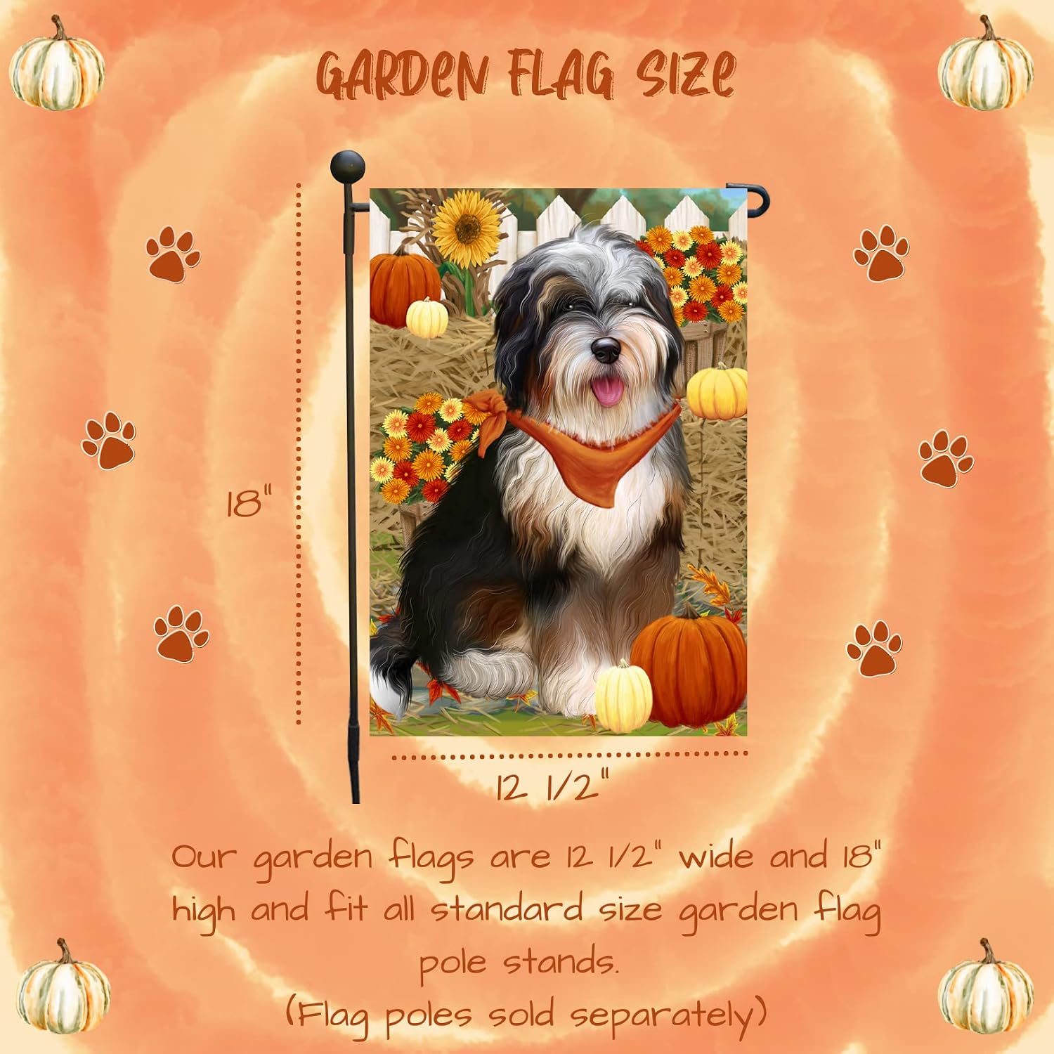 Bernedoodle Dog Fall Harvest Garden Flag 12.5 x 18 Inch Pumpkin Yard Banner Seasonal Thanksgiving Outdoor Porch Patio Lawn Decoration for Autumn Farmhouse Home Décor Lovers