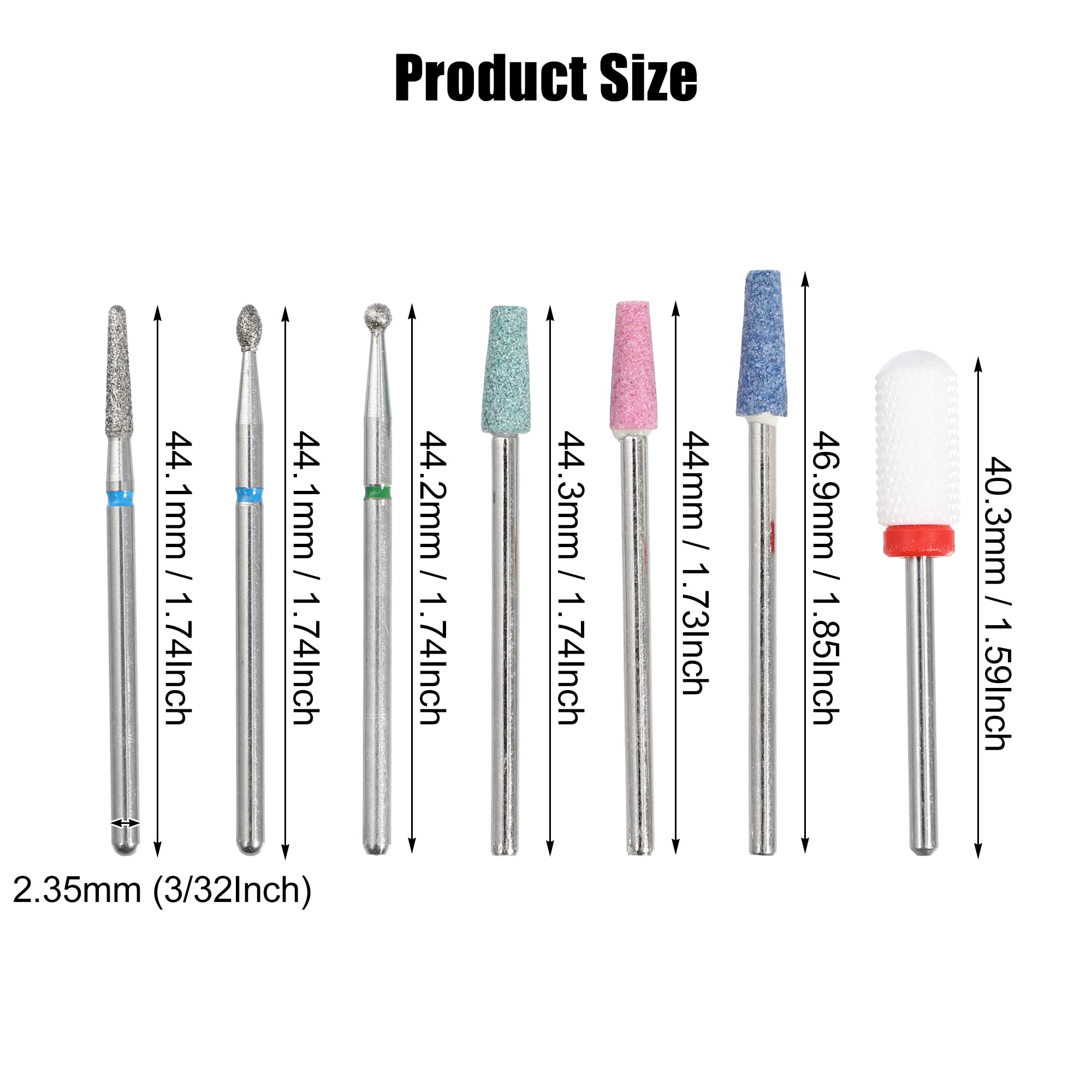 VOCOSTE 7 Pcs Emery Nail Drill Bits Set for Acrylic Nails 3/32 Inch Nail Art Tools, Manicure Pedicure Shapen Remove Tools - Image 4