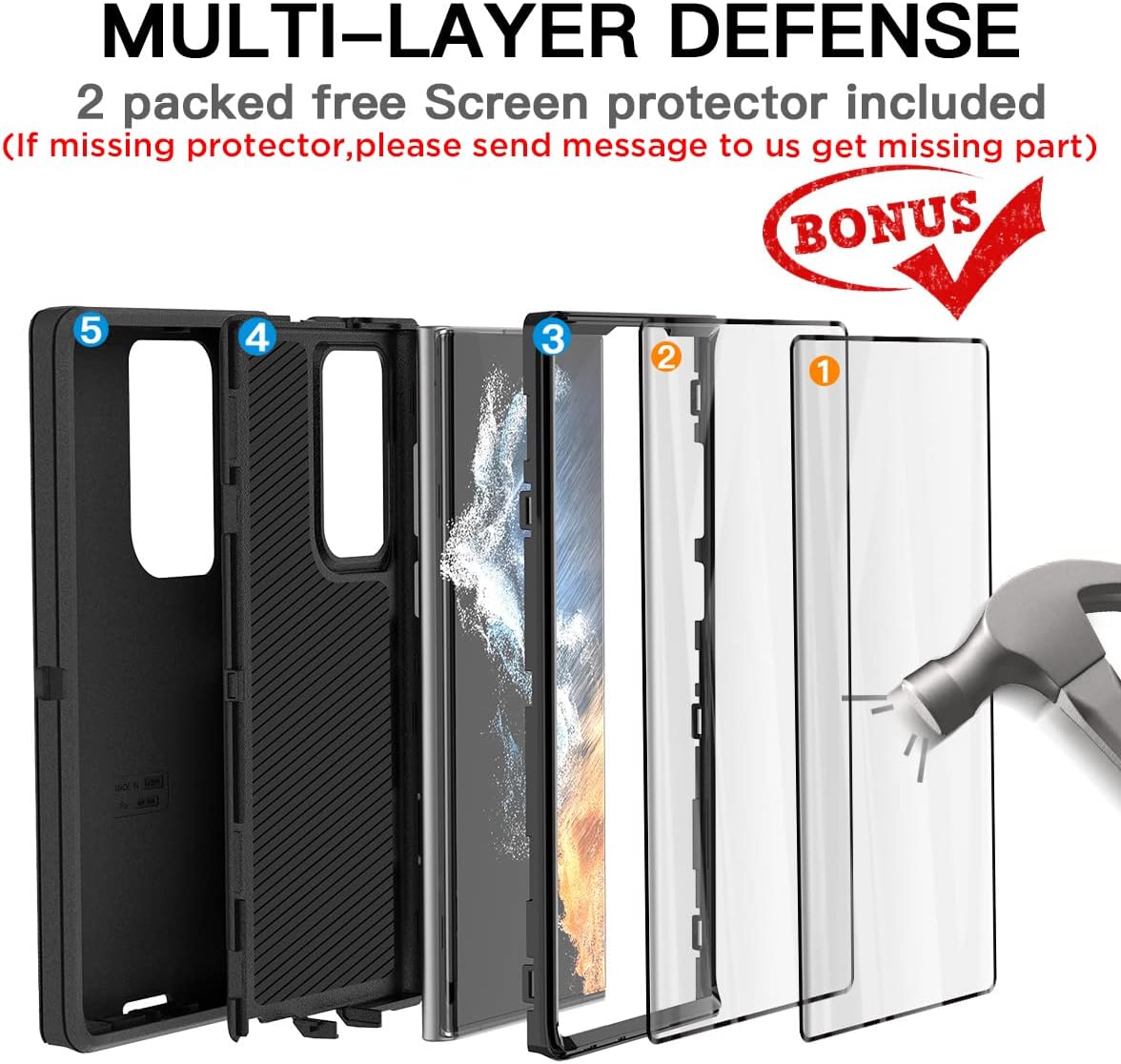 AICase for Galaxy S22 Ultra Case with Screen Protector, Heavy Duty Drop-Resistant, Full Body Rugged Shock/Dust Proof 3 Layers* Protective Rugged Durable Case for Samsung Galaxy S22 Ultra 7 Black