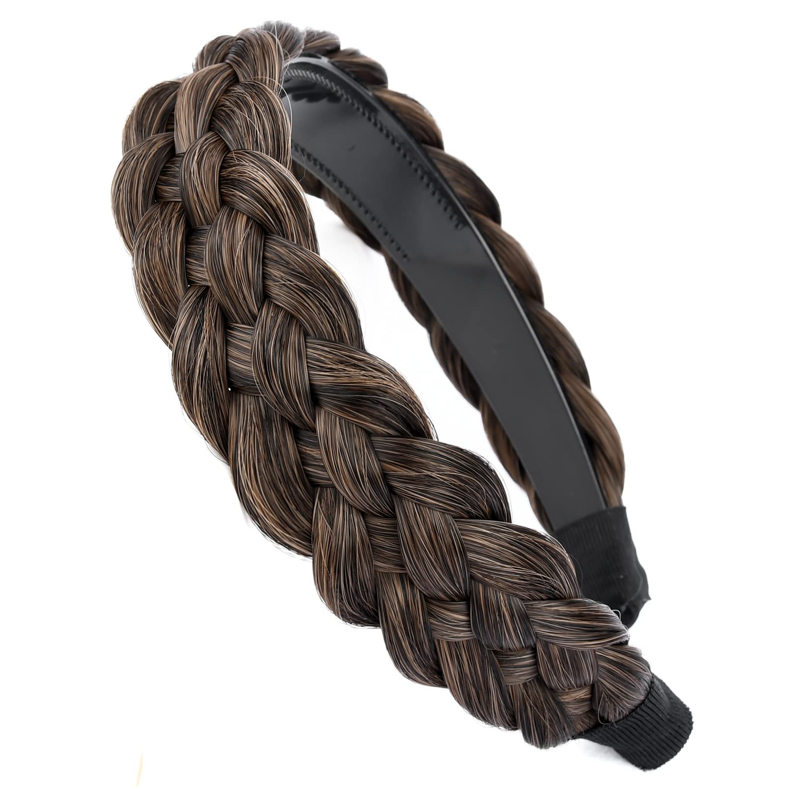 Gledola Wide Braided Headband With Teeth Braids Hairband With Tooth Synthetic Hair Band Plaited Hairband For Women (5-Carbon Brown)
