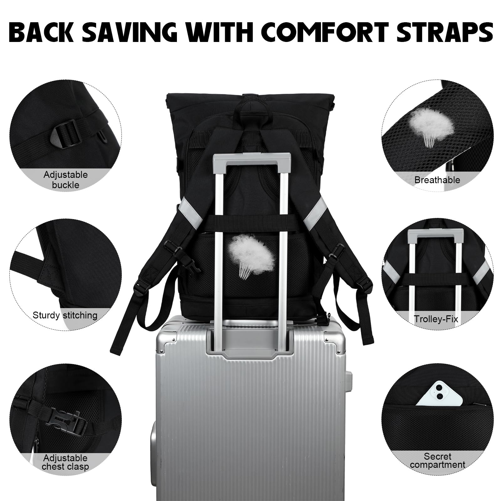 Myhozee RollTop Rucksack Herren Damen 25L-30L LaptopRucksack Schulrucksack für Uni Fahrrad Freizeit Job Sport Reisen, Radsport Stylische Tagesrucksack Waderrucksack mit Laptopfach & Schuhfach - Beige