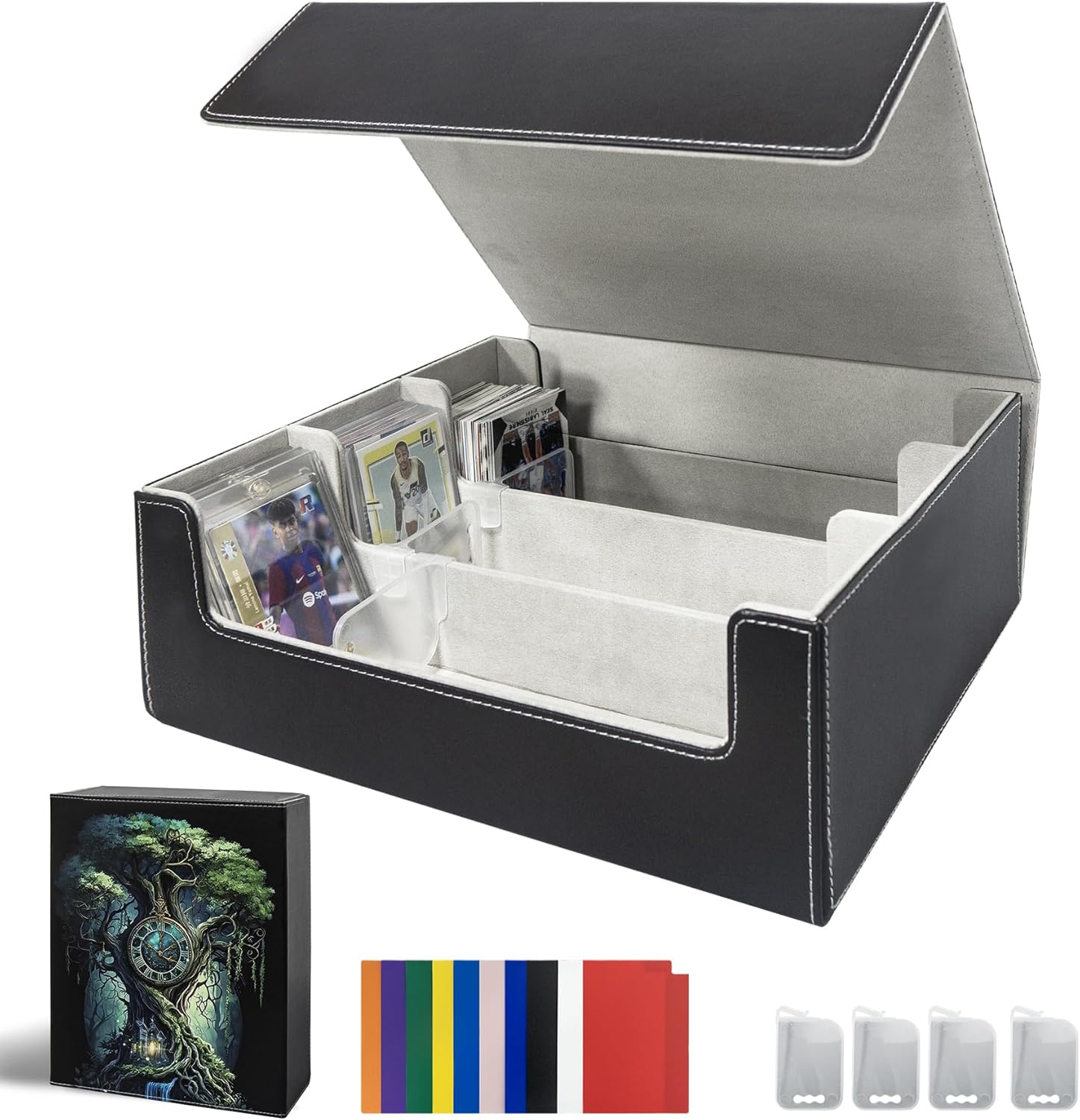 MTG Card Deck Box - 2400+ Card Storage Box with 4 Supporters & 10 Colorful Dividers for Magic The Gathering Cards,Commander Deck Box Fit Toploaders Magnetic Holder