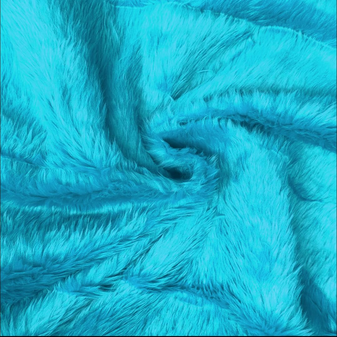 Crs Fur Fabrics Turquoise Plain Fun Faux Fur Fabric Material Blue, 1/2Mtr - 150Cmx50cm