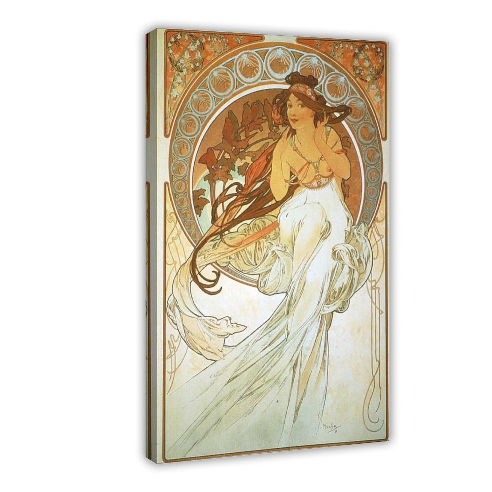 Poster musicale con illustrazioni famose di Alphonse Mucha per l'estetica della stanza, poster artistico da parete su tela e cornice da 61 x 91,4 cm