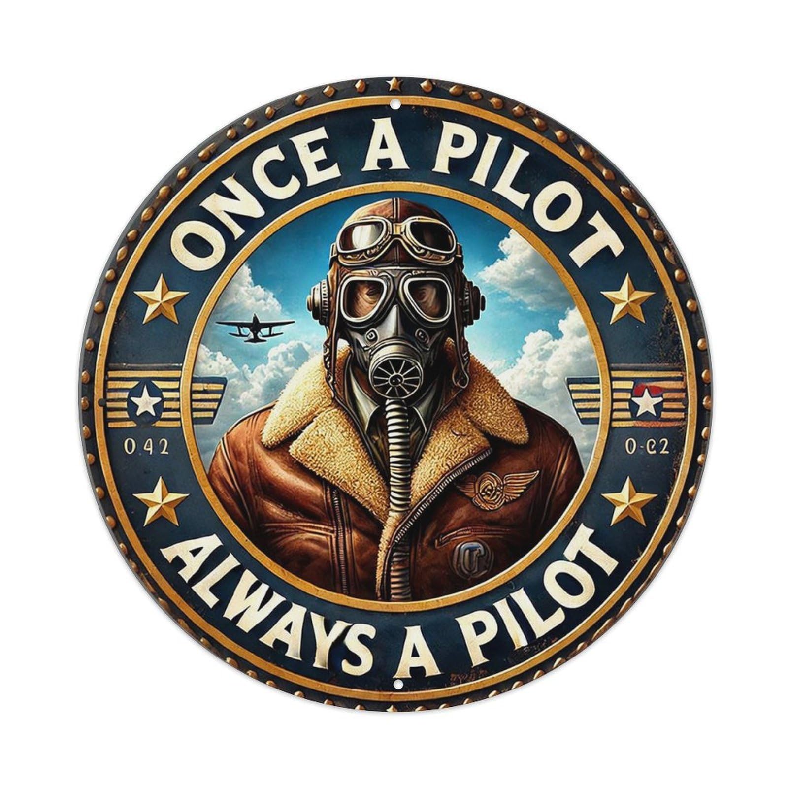 Once A Pilot Always A Pilot Vintage Metal Tin Sign Retro Wall Decor for Home Bar Garage Cafe, Indoor & Outdoor Decorative，circle Metal Poster, 8x8 Inch