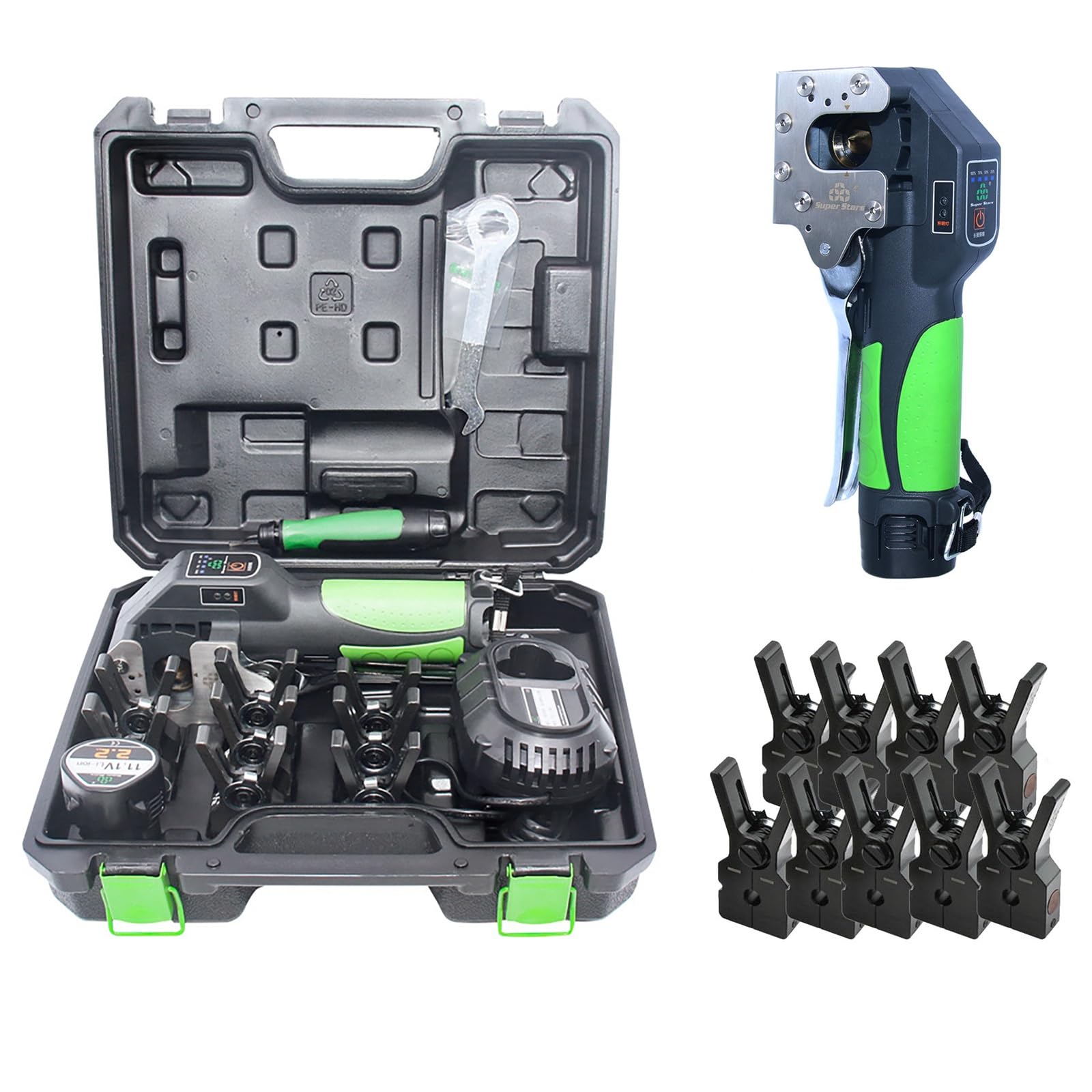 Kit Elettrico per Espansione e Svasatura Tubi, Svasatore HVAC a Batteria per Tubi in Rame Morbido/Alluminio/Ottone, 8 Morsetti Inclusi, Lunga Autonomia, Luce LED, Leggero per Uso sul Campo