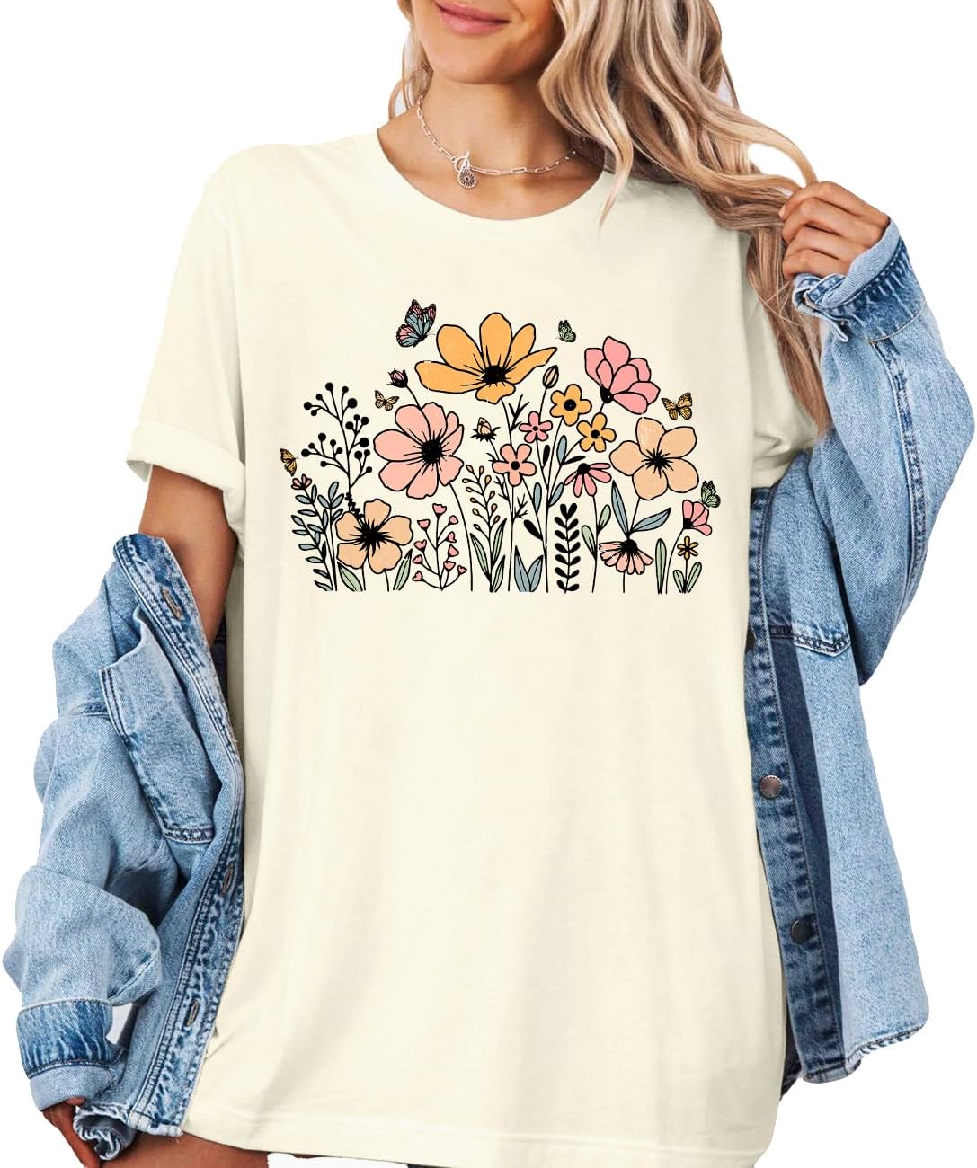 Womens Graphic Tee Vintage Boho Wildflower Floral Printed Casual Fall Outfits for Women 2025 Floral Tops - Image 6