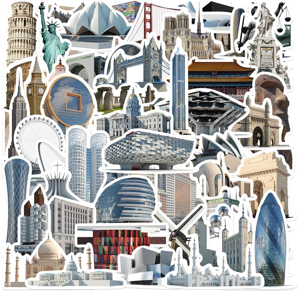 Amazon.com: Famous Buildings Stickers 65 Pcs Vinyl Waterproof Travel ...