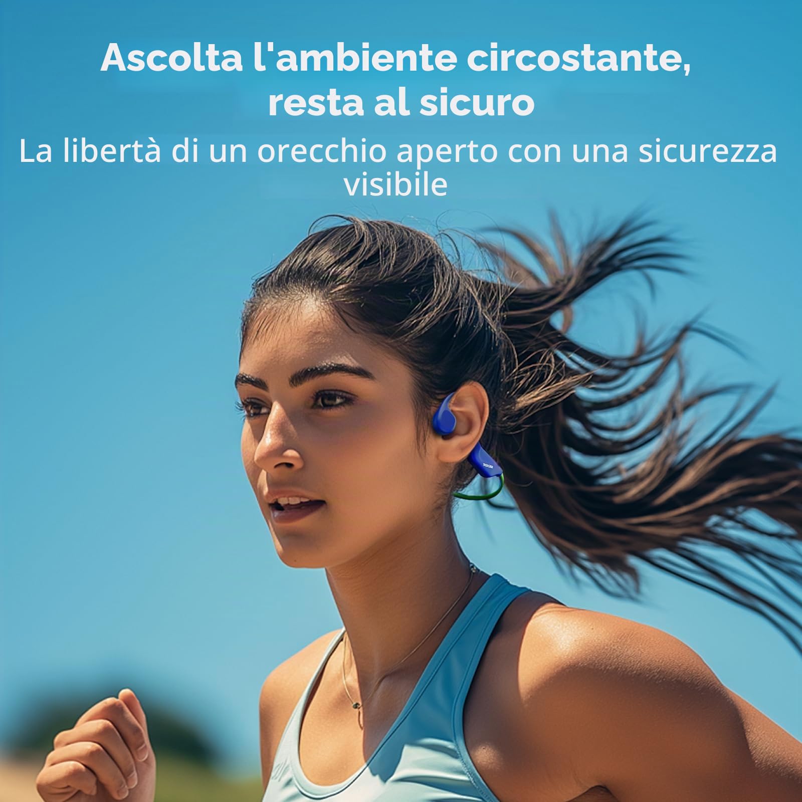 BoneBeatRunRay Cuffie Conduzione Ossea Auricolari Conduzione Open Ear BT6 Auricolari Sportive Impermeabili IP66 Luce LED di Sicurezza 10 Ore Autonomia Ricarica Rapida per Corsa Palestra -Blu