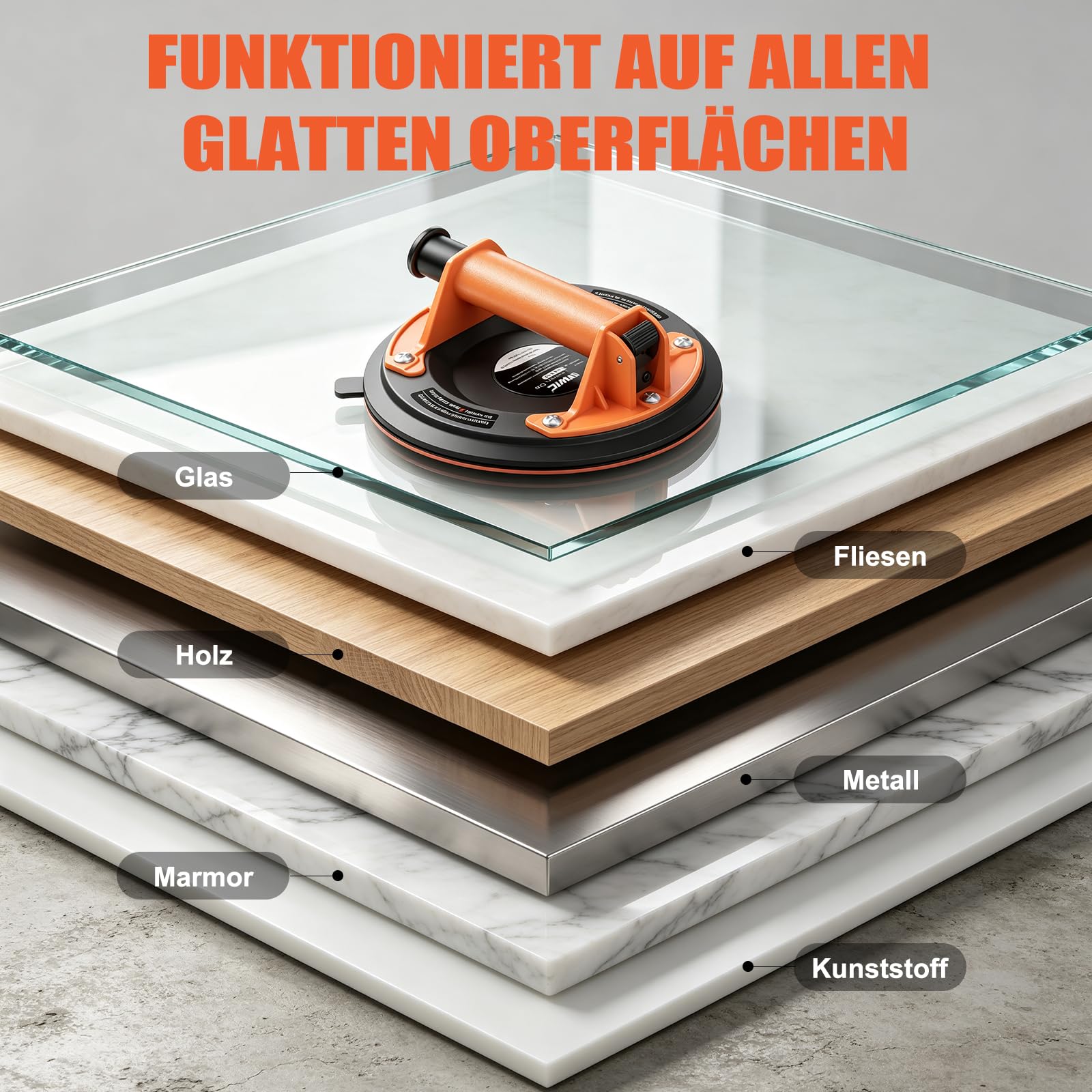 Saugnapf Saugheber, 8-Zoll Vakuumheber für Glas & Fliesen, 2er-Set | Vakuumheber mit Griffpumpe für Glas, Fliesen, Granit, Fenster und Windschutzscheiben bei Montage und Transport