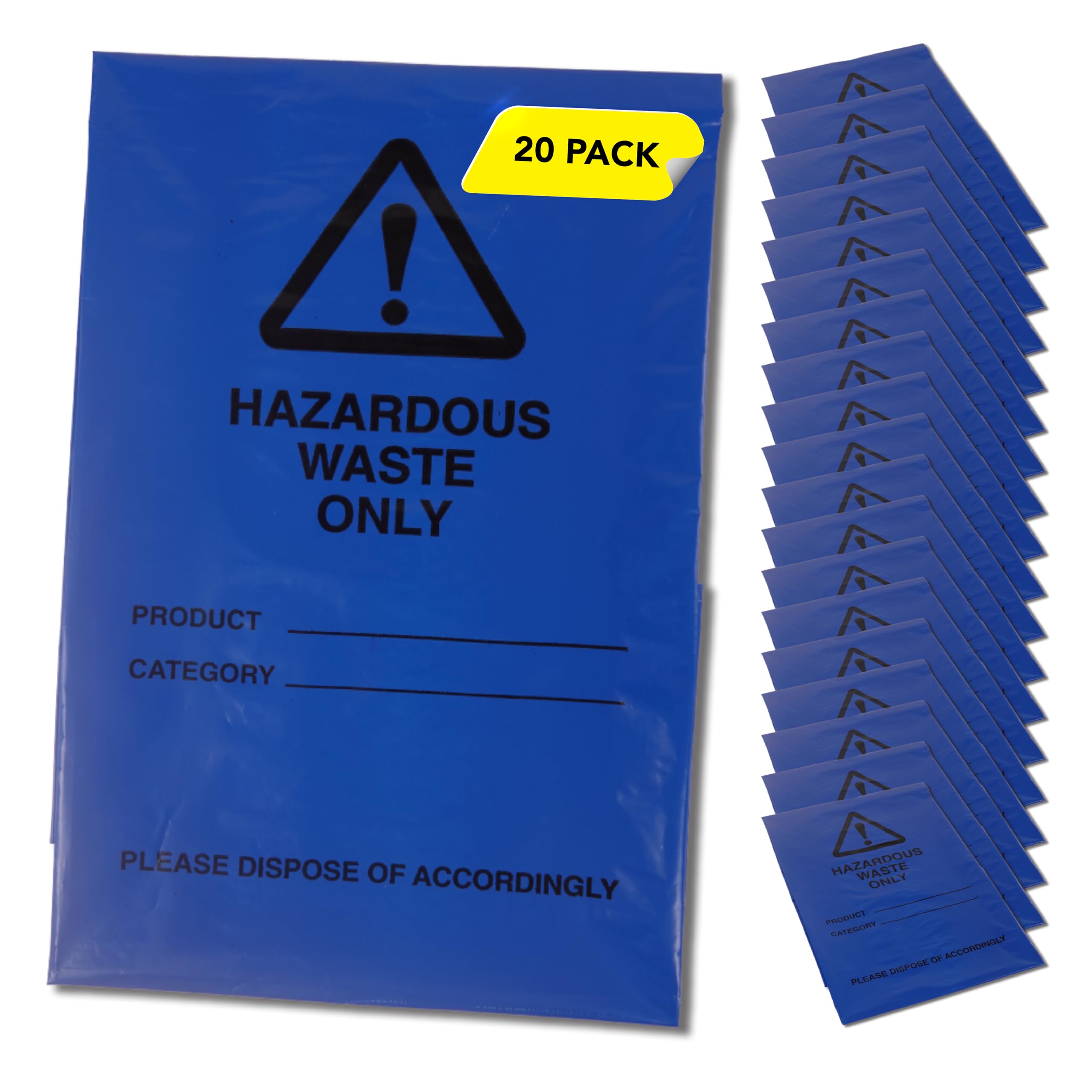 Gbbsafety Blue,Clear Hazardous Waste Bags - Blue - Pollution Control, Dangerous Waste Disposal, Clear And Easy To Identify, Hard Wearing, Domestic & Commercial Use, High Strength, Quality Sack - 20 Count