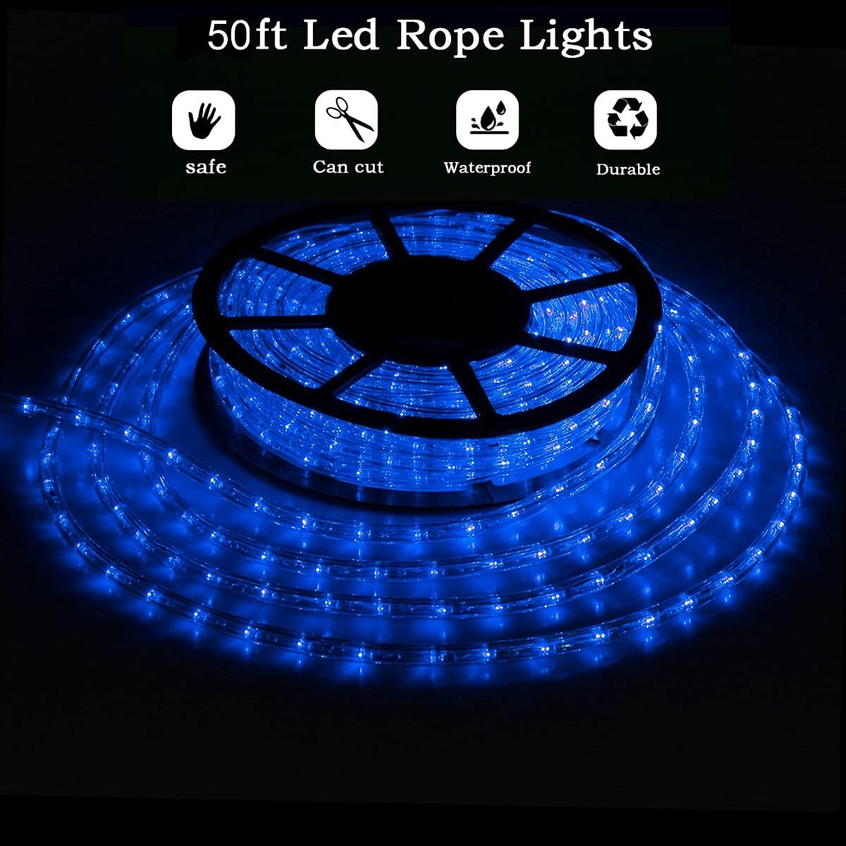 Prоduсt Dеаl Buyagn Rope Lights Outdoor, Plug in LED Rope Lights, 50ft Waterproof Strip Lights Kit Rope Lighting, 110V, IndoorOutdoor Use, Ideal for Backyards, Deck, Eaves, Decorative Lighting(Sapphire), 50 ft