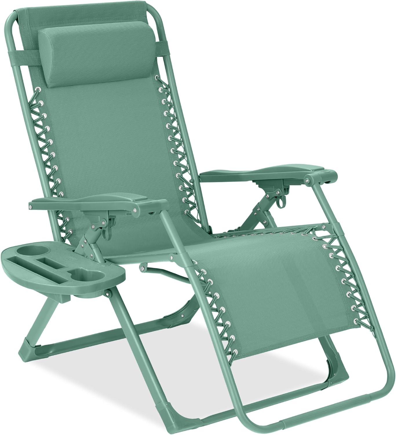 Best Choice Products Adjustable Zero Gravity Chair, Monochromatic Color Folding Patio Recliner w/Side Tray, Headrest - Seafoam