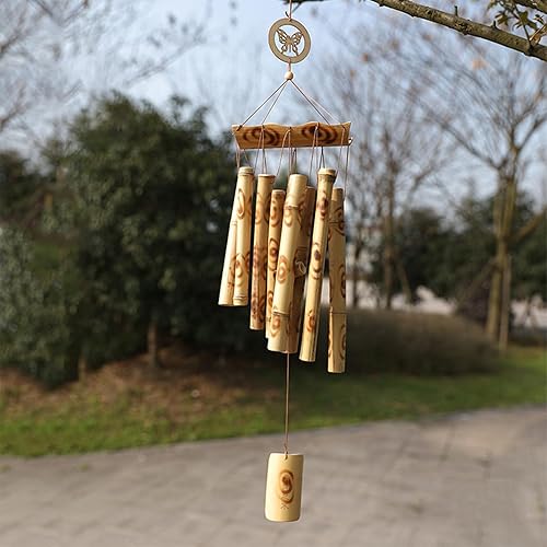 Campanillas de viento de bambú hechas a mano de 27 pulgadas para exteriores, campanillas de viento de madera, decoración del hogar para exteriores e