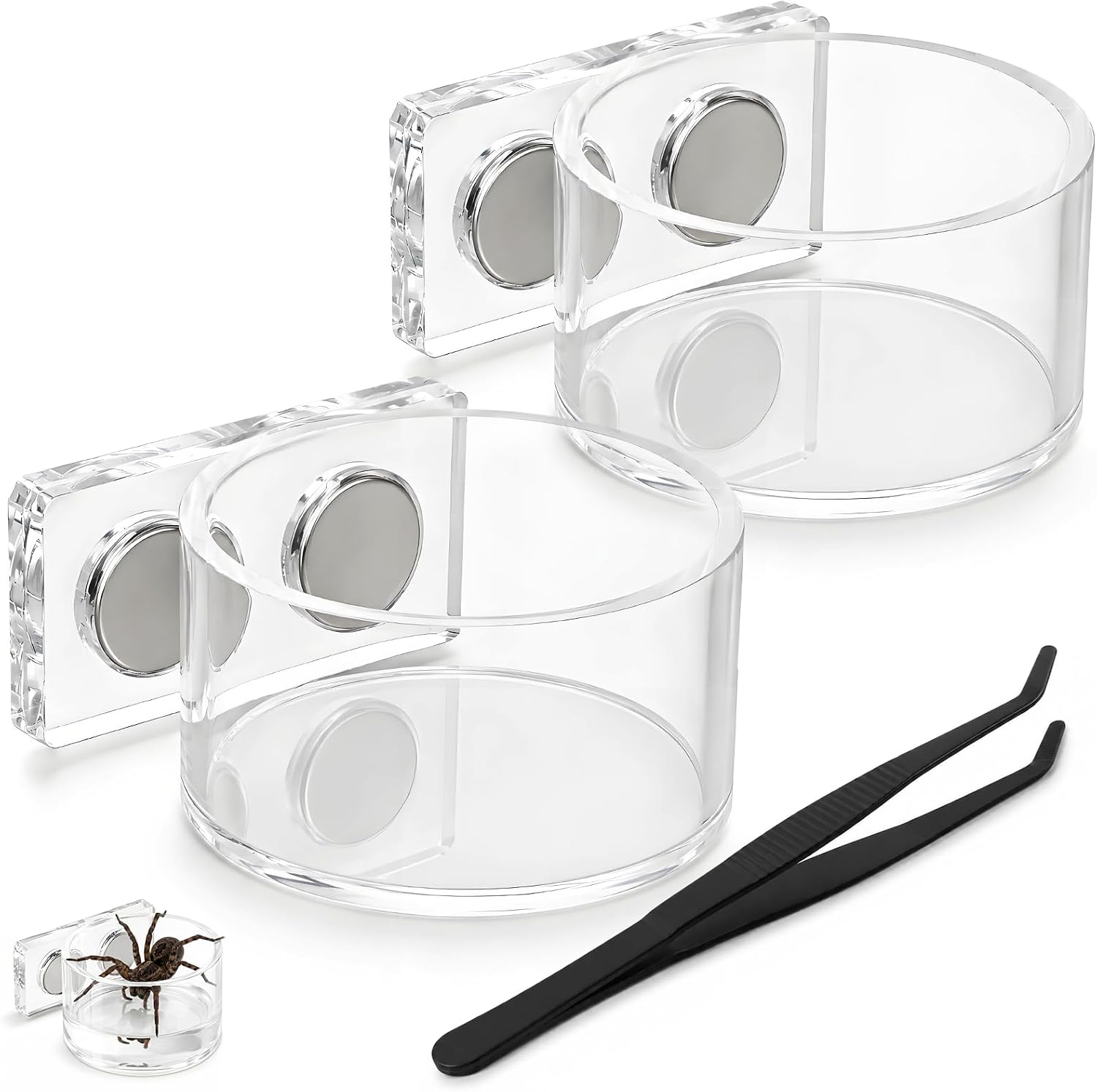 2 Pack Jumping Spider Feeding Dish – Acrylic Magnetic Water Bowl with Feeding Tong | Leak-Proof Tarantula Food Dish Small Reptile Water Dish | Jumping Spider Enclosure Accessories