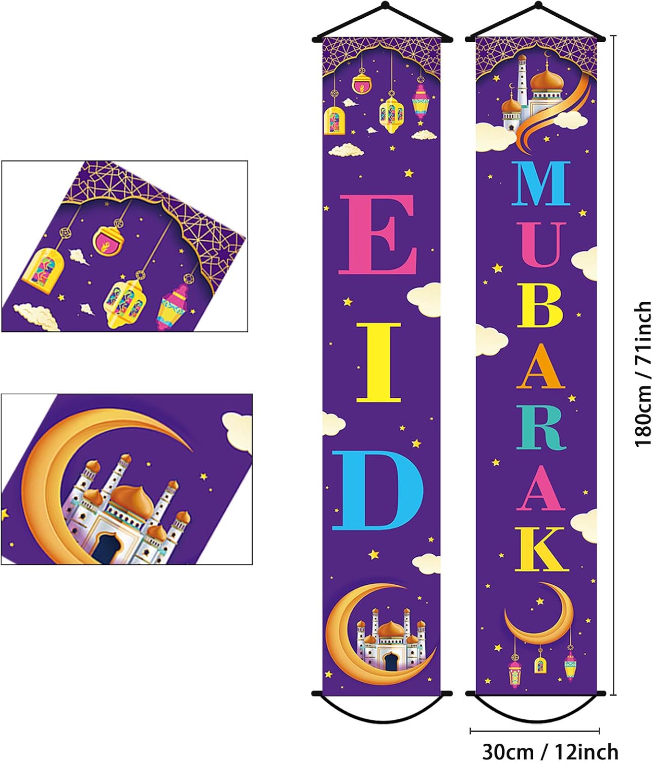 Eid Mubarak Decorations Eid Porch Sign Ramadan Mubarak Banner Backdrop for Eid Party Supplies