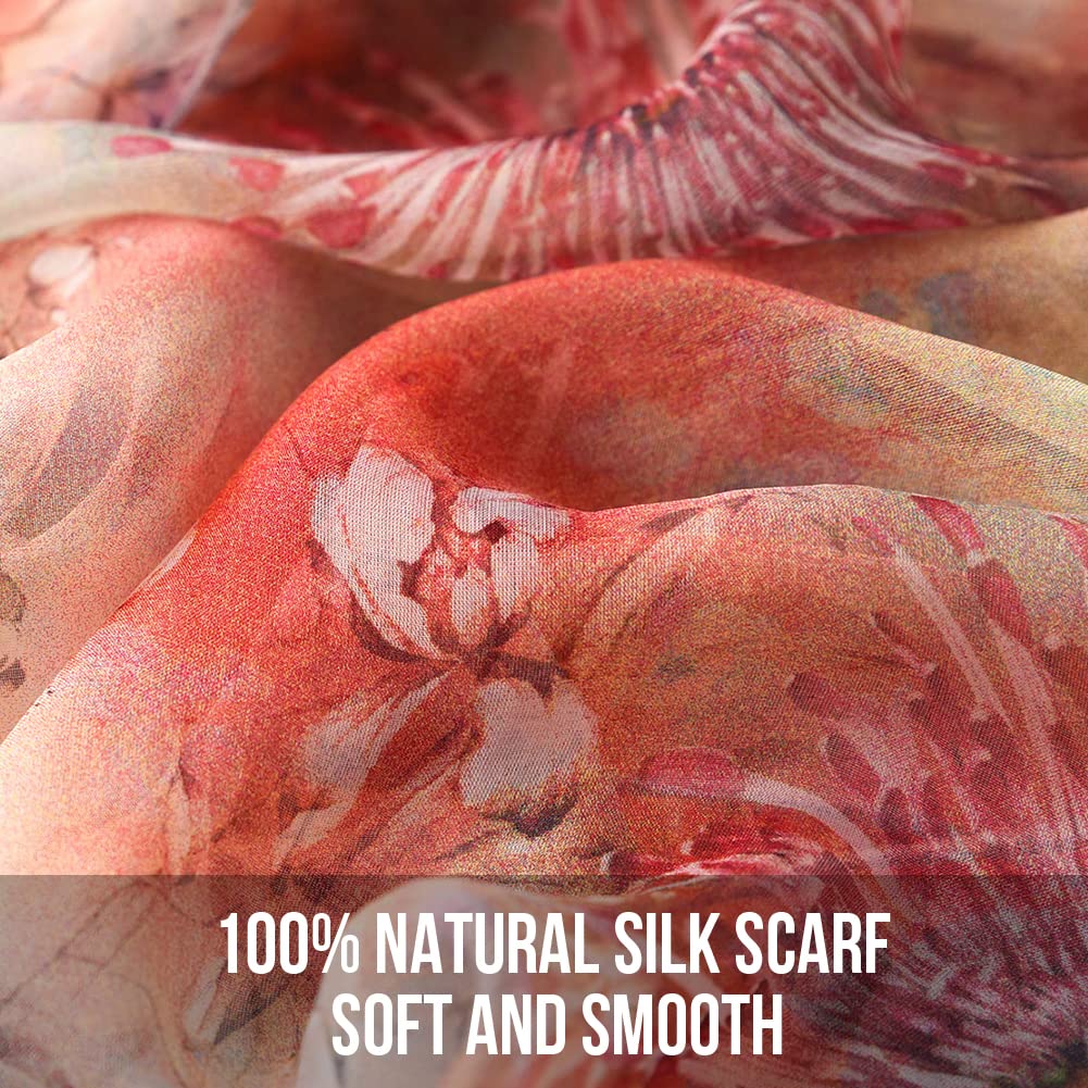 STORY OF SHANGHAI Sciarpa di 100% Seta da Donna Foulard Chiffon con Fantasie Orientale Semi-Trasparente