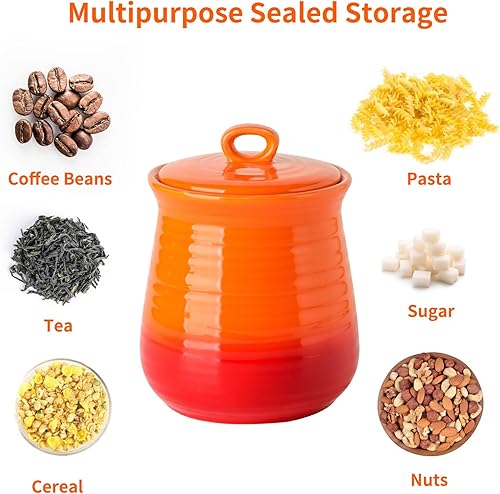 Miniatura 5 de Hasense Kitchen Canisters - Tarro de cerámica para almacenar alimentos, tarro de galletas con tapa hermética para encimera, elegante recipiente de