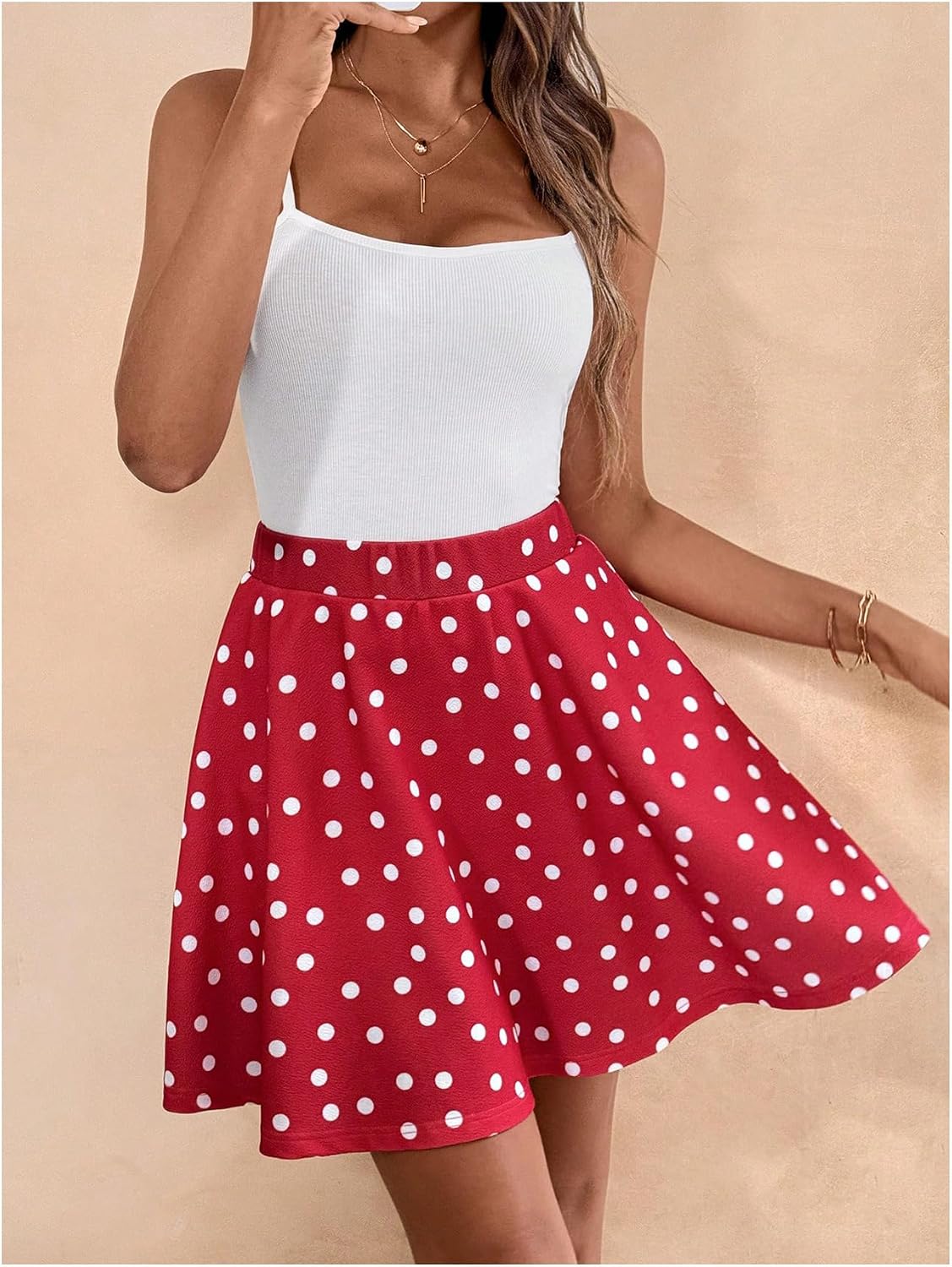 WDIRARA Women's Polka Dots A Line Skorts Y2K High Waisted Flowy Skirt Shorts
