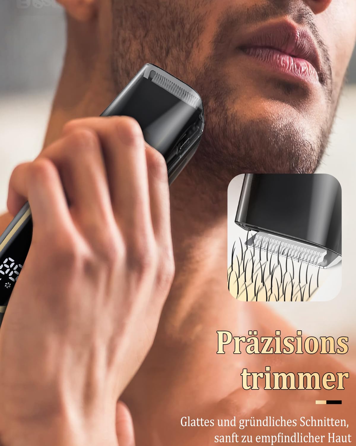ENSSU Barttrimmer Herren mit Vakuumsystem Type-C wiederaufladbar, Elektrischer Rasierer für Männer mit Präzisionsrad und Sicherheitssperre, Bartschneider und Trimmer Herren Mit 2 Kämmen,Schwarz