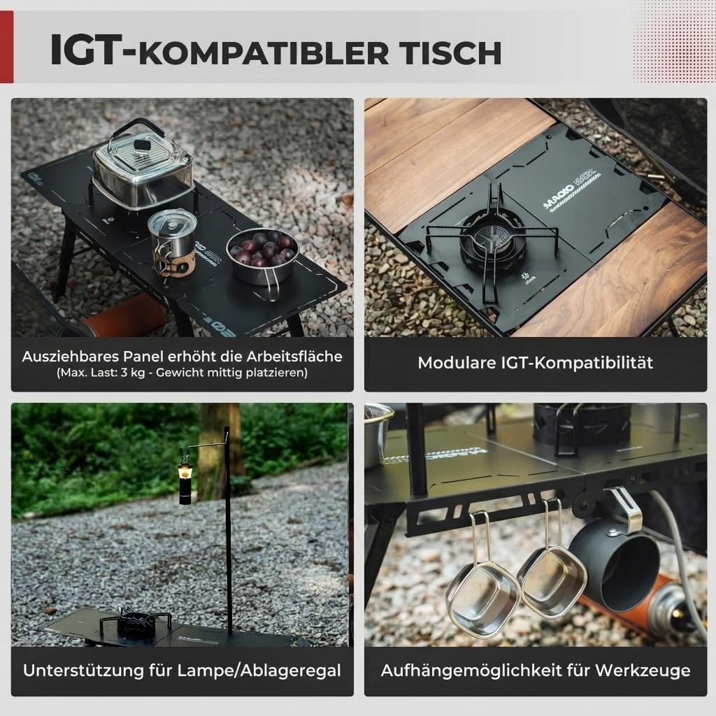 ALOCS Camping-Gasherd, IGT-Camptisch mit Outdoor-Herd, klappbarer Picknicktisch mit tragbarem Solo-Herd, Tragetasche, für Strand, Grillen, Wandern, Angeln, Tailgating, Hinterhof