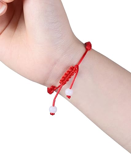 Vista 4 de GEJOY 12 piezas hechas a mano Kabbalah pulsera ajustable de la suerte con 2 cuentas blancas para el éxito