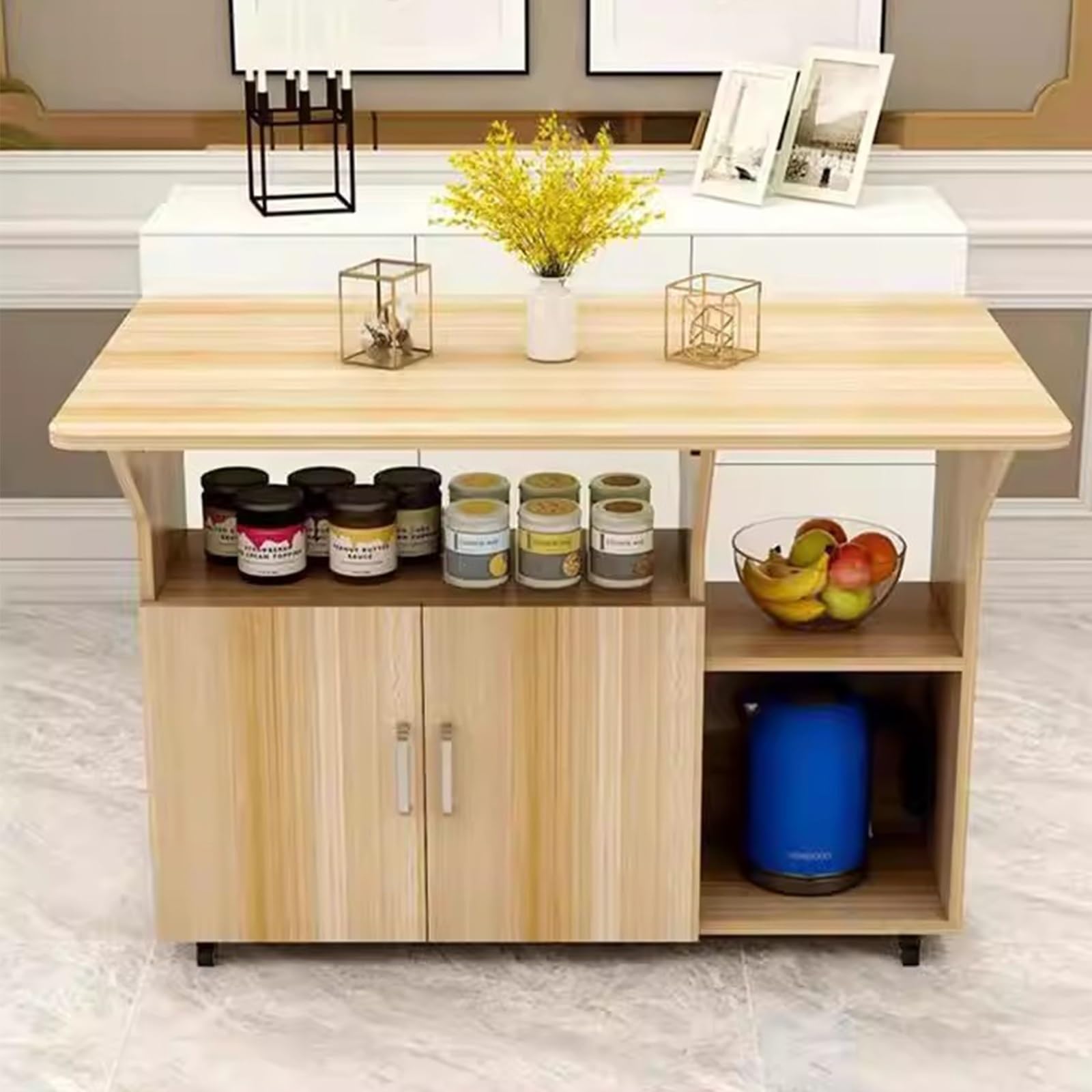 Zf9tBw5sH Unità cucina ad isola Carrello mobile for isola da cucina con rotelle, ribaltina e mobiletto portaoggetti for