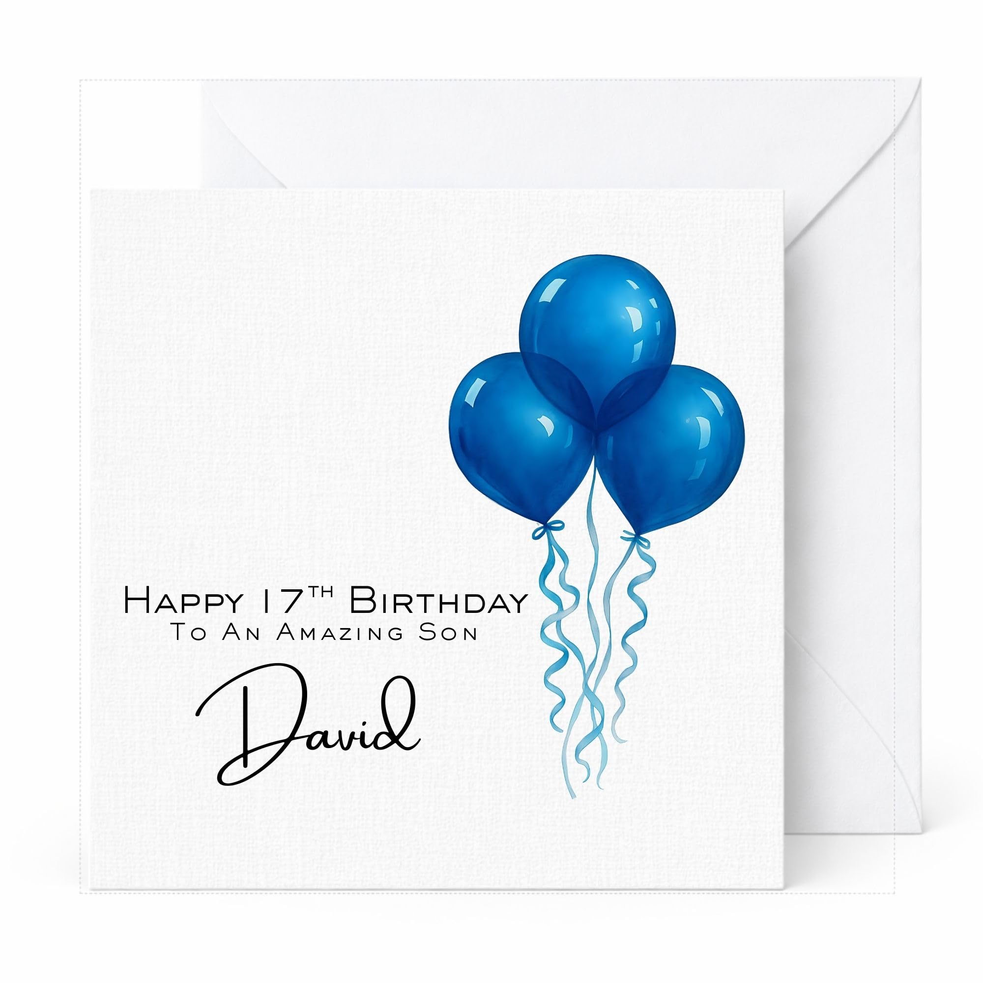 Personalised Birthday Card For Him, Blue Balloon Design, Custom Name Age Relation, Minimal Modern Handmade Card For Dad Son Brother Husband Friend