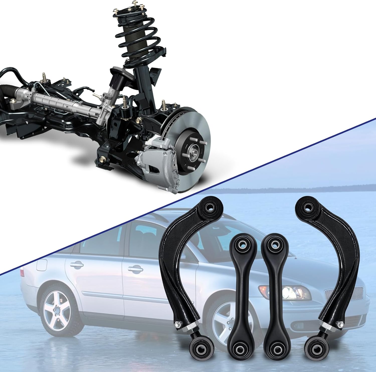 Rear Upper Lower Forward Driver Side Control Arms Bushings Suspension Kit Trailing Arm Replacement for 2000-2017 Ford Focus C-Max Mazda 3 Mazda5 Volvo C30 C70 S40 V50