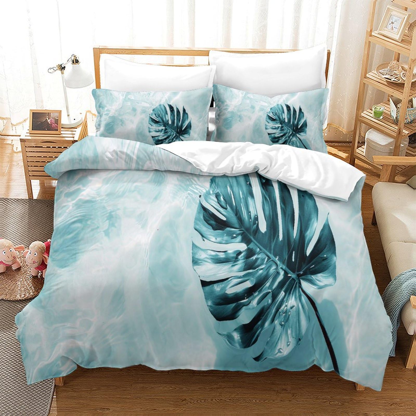 P1s9u7w5y Water Ripple Botanical Leaf 3D Printed Duvet Cover Set 3Pcs Microfiber Tropical Bedding Set Double（200X200cm）