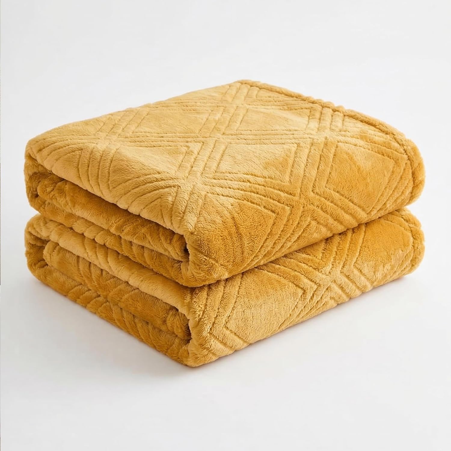 Superior Alaska Collection Quilted Diamond Throw Blanket - Soft Plush Velvety Fleece Blanket for Couch, Bed and Living Room Decor - Cozy, Warm & Lightweight All-Season Cover, Full/Queen Size, Gold