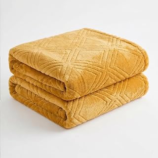 Superior Alaska Collection Quilted Diamond Throw Blanket - Soft Plush Velvety Fleece Blanket for Couch, Bed and Living Room Decor - Cozy, Warm & Lightweight All-Season Cover, Throw Size, Gold
