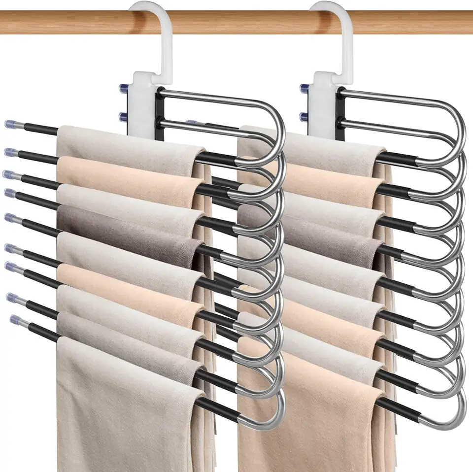 2 Peças Cabides para Roupas Multifuncional de Aço Inoxidável 9 Camadas Gancho de Roupas e Calças Antiderrapante Dobrável Cabide Economizador de Espaço Saia e Calças Rack de Armazenamento