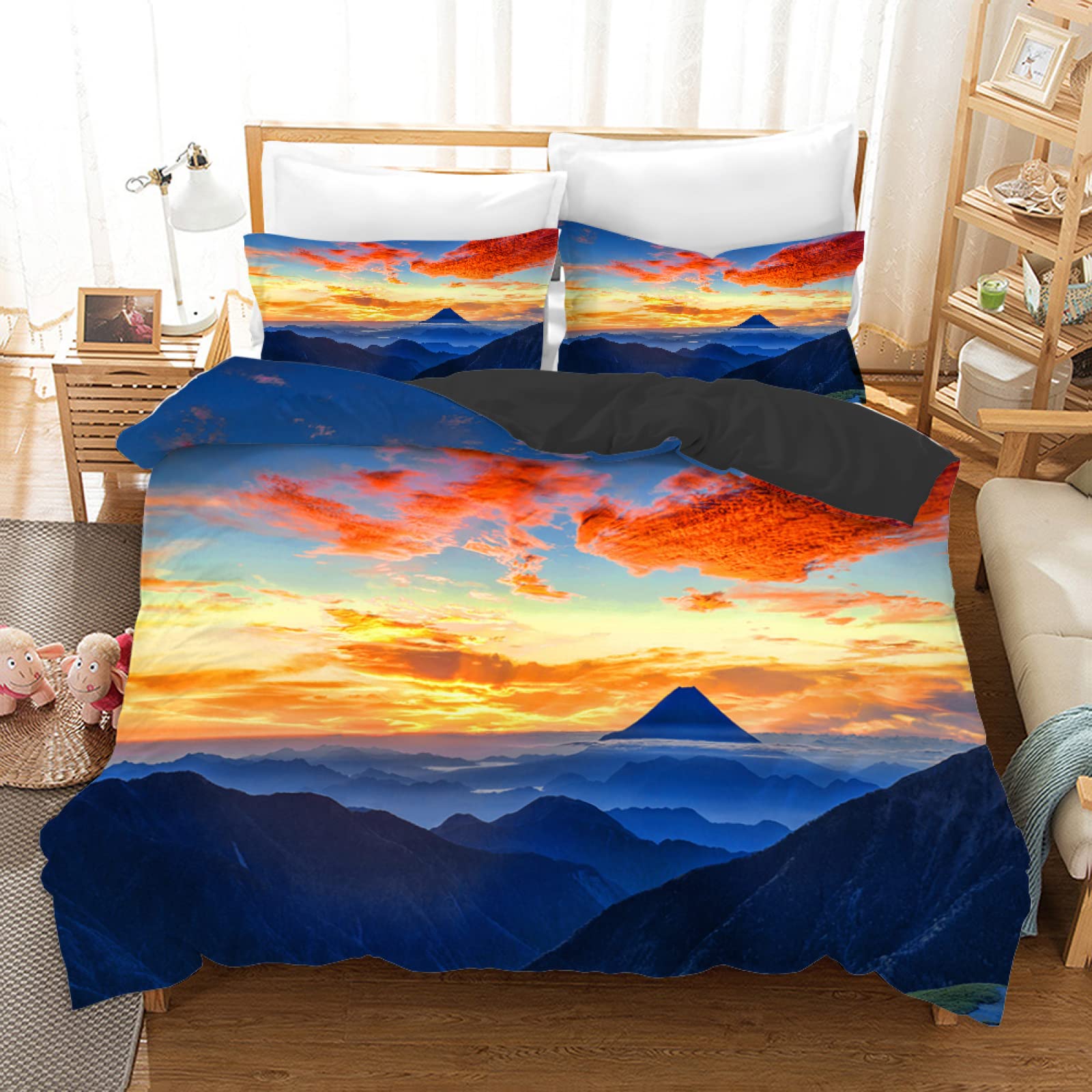 Parure de lit 90x190 enfant nuages bleus en microfibre 110g avec sa taie d'oreiller