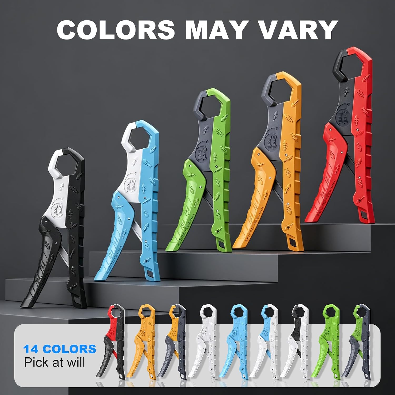 2 Pcs Fish Gripper, 7.5" & 9" Lip Grabber Tool,Colors May Vary | Mouth Holder for Handling Caught Bass, Catfish Pliers Clamp for Scale, Floating Grips for Saltwater & Boat Fishing