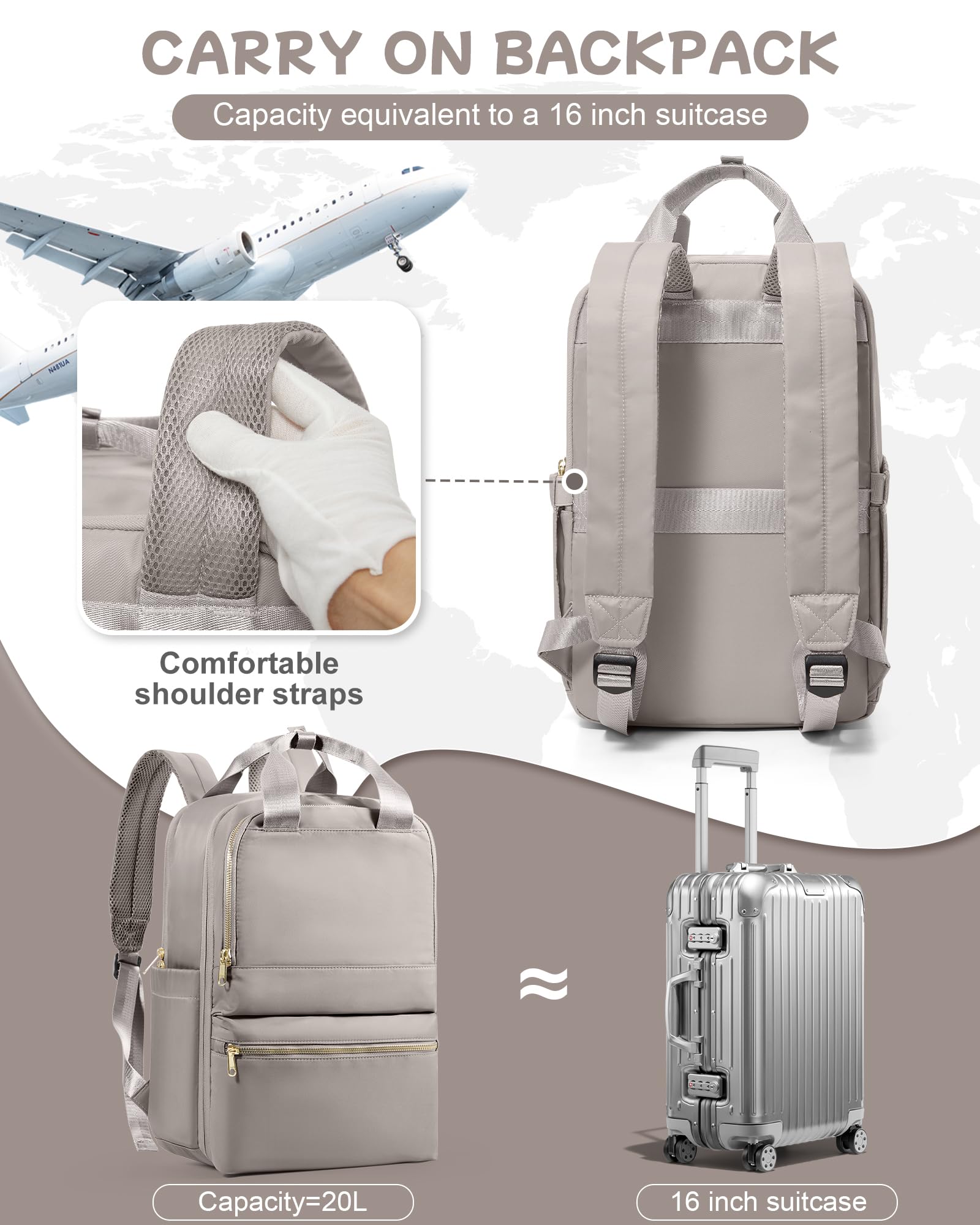 bergsalz zaino ryanair 40x20x25 zaino da viaggio aereo bagaglio a mano 40x20x25 ryanair zaino donna uomo Sportivo da scuola casual laptop da 14 pollici Cachi