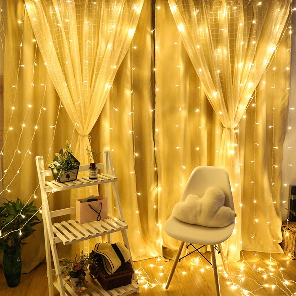 Curtain Lights String,9.8Ftx9.8Ft 300 LED Hanging Fairy Lights for Bedroom Wall Decor,Remote with 8 Modes & Timer Function