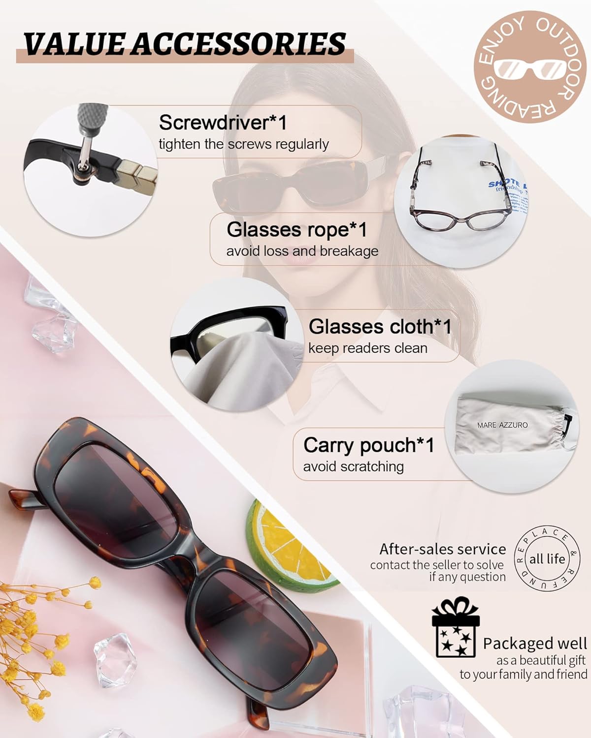 MARE AZZURO Wide Reader Sunglasses Women Fashion Chunky Sun Reading Glasses 1.0 1.25 1.5 1.75 2.0 2.25 2.5 2.75 3.0 3.5 4.0