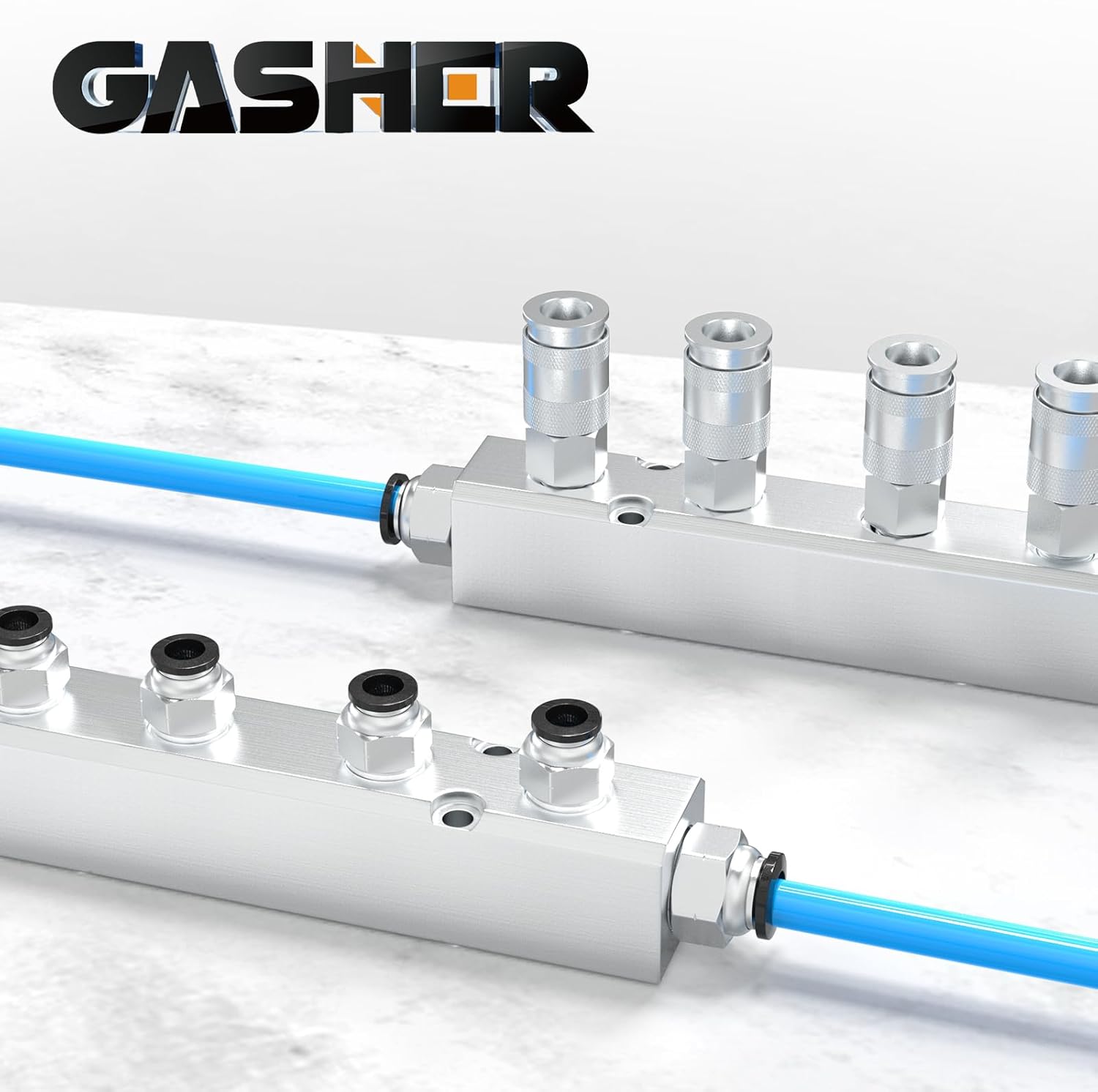GASHER 4PCS Aluminum Air Manifold 5 Way 7 Port Pneumatic Air Compressor Manifold Block Splitter 1/4"NPT Output Port 1/2"NPT Supply Port